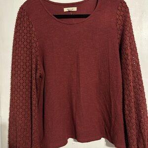 Madewell Burgundy Lace Sleeve Blouse